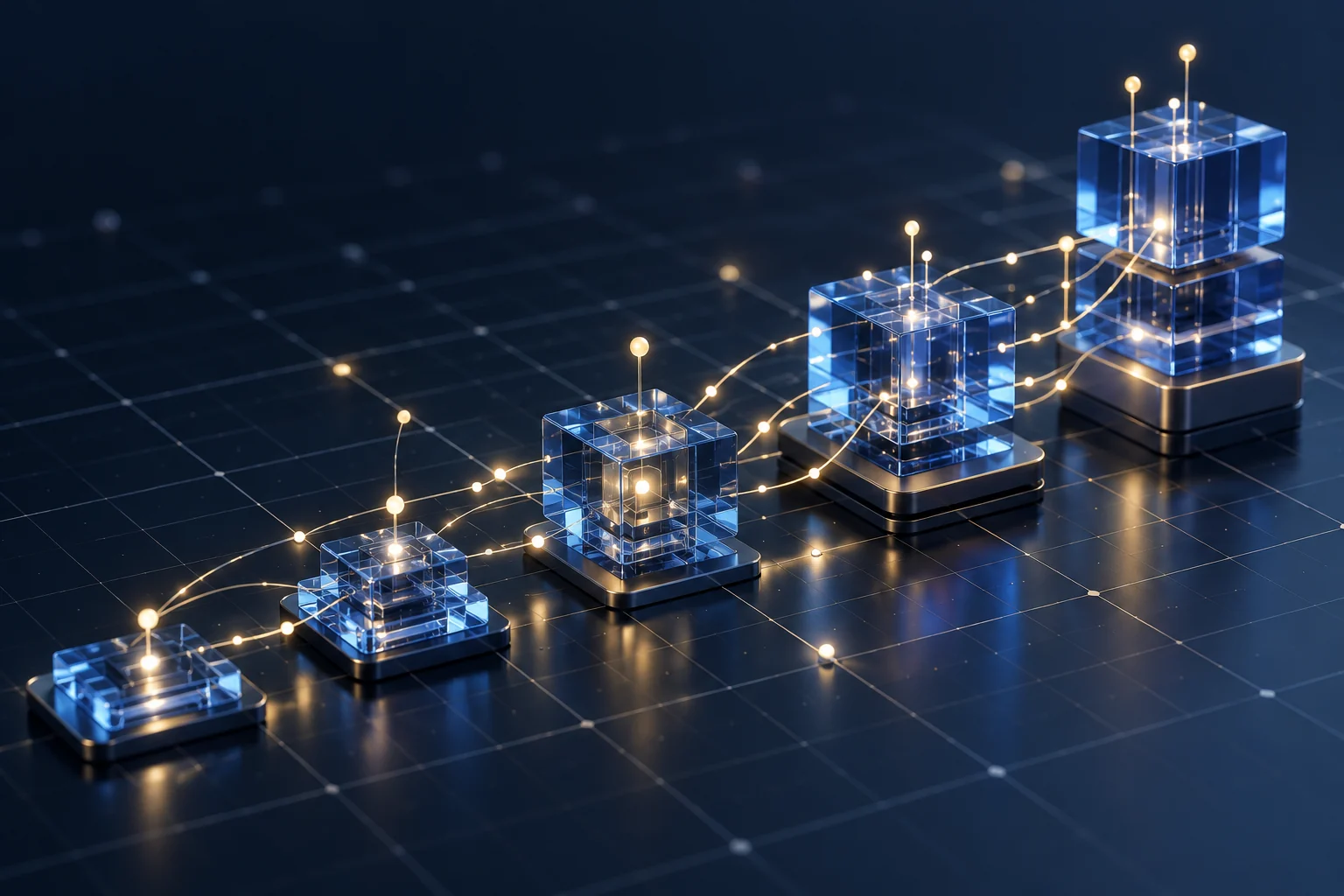 Abstract illustration of connected data and automated workflows.